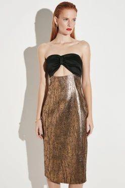 Karen Millen Bandeau Jacquard Pencil Midi Dress 9 Karen Millen Bandeau Jacquard Pencil Midi Dress -Karen Millen shop gold bandeau jacquard pencil midi dress 1 2