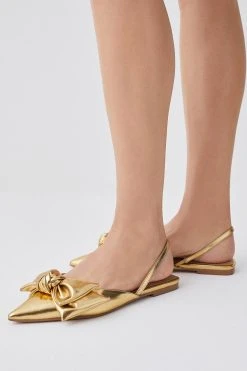 Karen Millen Bow Slingback Pointed Toe Flat -Karen Millen shop gold bow slingback pointed toe flat 2