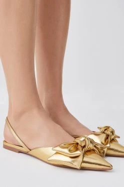 Karen Millen Bow Slingback Pointed Toe Flat -Karen Millen shop gold bow slingback pointed toe flat 4