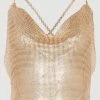 Karen Millen Diamante Chain Mail Cowl Cami -Karen Millen shop gold diamante chain mail cowl cami