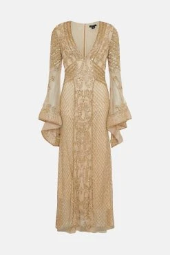 Karen Millen Embellished Kimono Sleeve Beaded Maxi Dress -Karen Millen shop gold embellished kimono sleeve beaded maxi dress 2