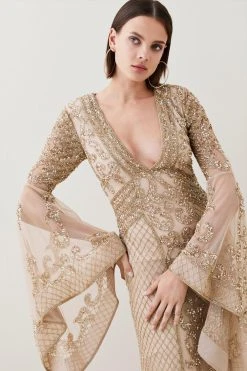 Karen Millen Embellished Kimono Sleeve Beaded Maxi Dress