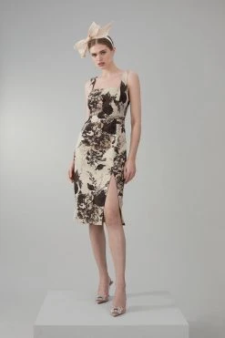 Karen Millen Italian Rose Stretch Jacquard Pencil Midi Dress 11 Karen Millen Italian Rose Stretch Jacquard Pencil Midi Dress -Karen Millen shop gold italian rose stretch jacquard pencil midi dress 4