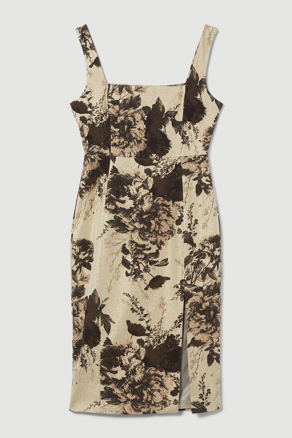 Karen Millen Italian Rose Stretch Jacquard Pencil Midi Dress 3 Karen Millen Italian Rose Stretch Jacquard Pencil Midi Dress