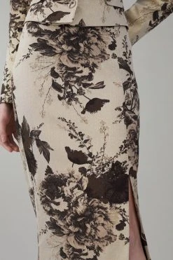 Karen Millen Italian Rose Stretch Jacquard Pencil Skirt -Karen Millen shop gold italian rose stretch jacquard pencil skirt 1