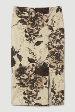 Karen Millen Italian Rose Stretch Jacquard Pencil Skirt -Karen Millen shop gold italian rose stretch jacquard pencil skirt 3