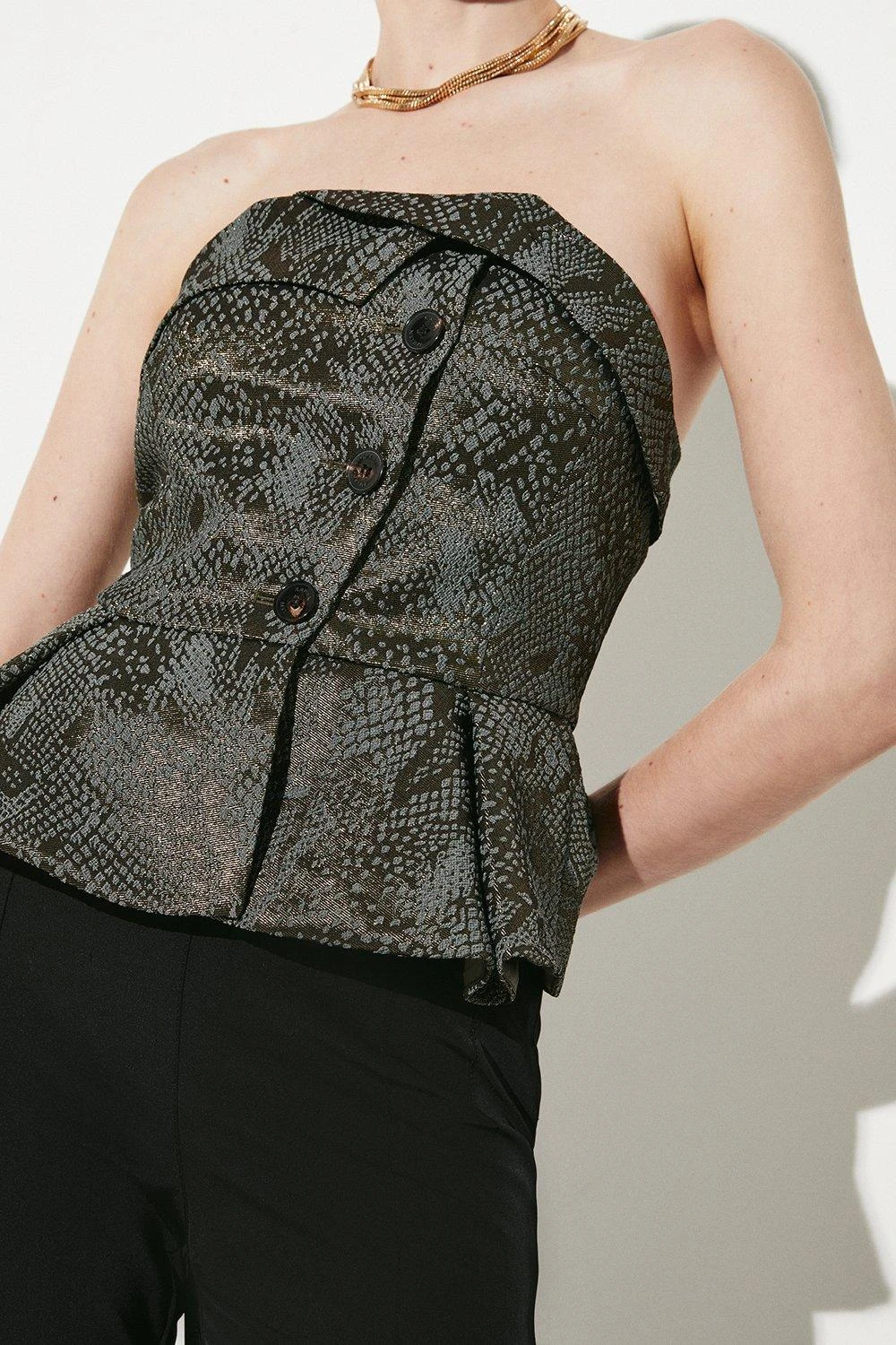 Karen Millen Jacquard Statement Button Bodice Peplum Top 5 Karen Millen Jacquard Statement Button Bodice Peplum Top - Image 3