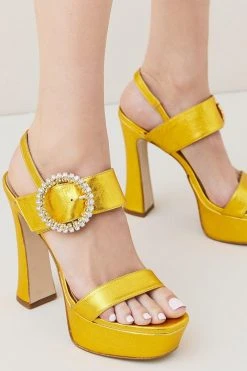 Karen Millen Leather Metallic Diamante Buckle Platform