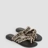 Karen Millen Leather Studded Raffia Mix Sandal -Karen Millen shop gold leather studded raffia mix sandal
