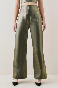 Karen Millen Metallic High Waist Split Detail Woven Flare