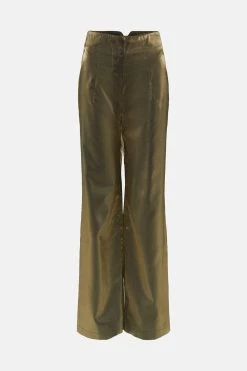 Karen Millen Metallic High Waist Split Detail Woven Flare -Karen Millen shop gold metallic high waist split detail woven flare 4