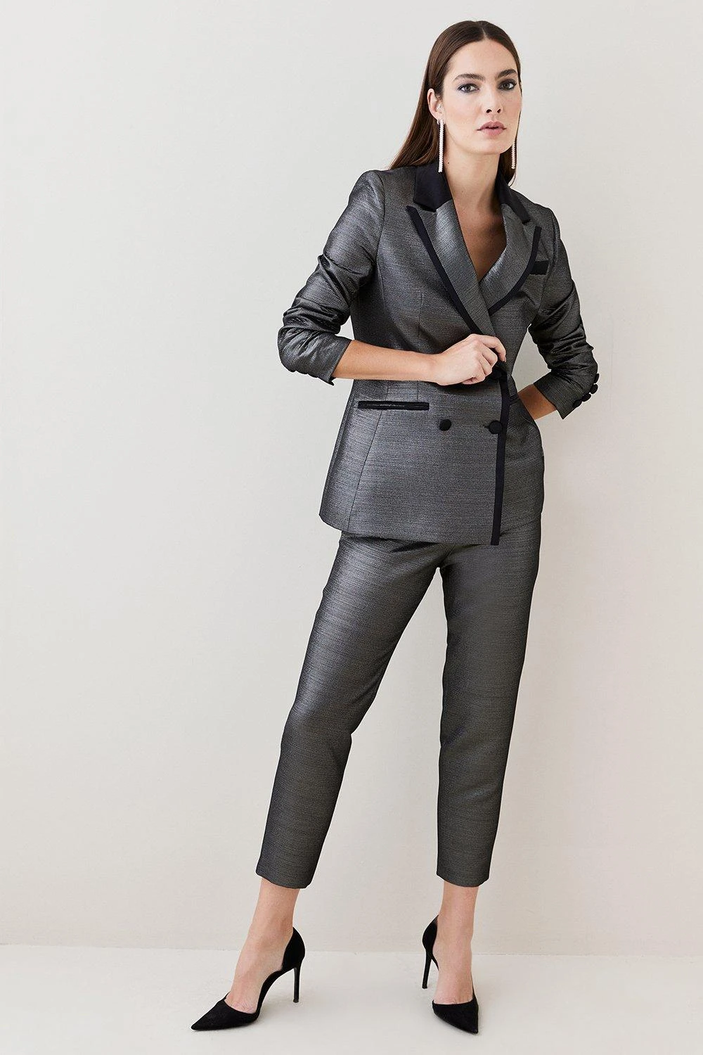 Karen Millen Metallic Jacquard Waistband Detail Slim Leg Trouser 7 Karen Millen Metallic Jacquard Waistband Detail Slim Leg Trouser - Image 5