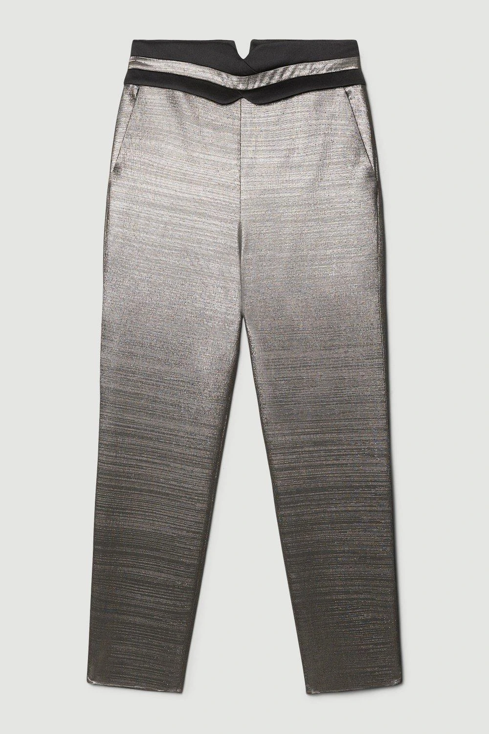 Karen Millen Metallic Jacquard Waistband Detail Slim Leg Trouser 3 Karen Millen Metallic Jacquard Waistband Detail Slim Leg Trouser