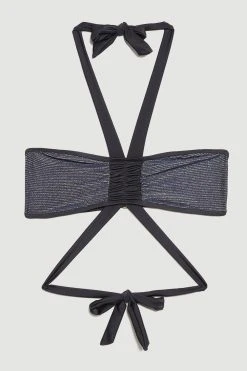 Karen Millen Metallic Shimmer Halter Neck Strap Detail Bikini Top -Karen Millen shop gold metallic shimmer halter neck strap detail bikini top 3