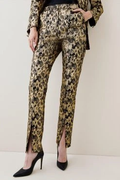 Karen Millen Metallic Snake Print Slim Leg Trousers -Karen Millen shop gold metallic snake print slim leg trousers 1