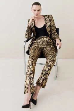 Karen Millen Metallic Snake Print Slim Leg Trousers -Karen Millen shop gold metallic snake print slim leg trousers 2