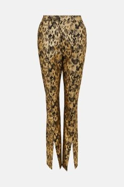 Karen Millen Metallic Snake Print Slim Leg Trousers -Karen Millen shop gold metallic snake print slim leg trousers 3