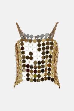 Karen Millen Mirrored Disc Crop Top -Karen Millen shop gold mirrored disc crop top 2