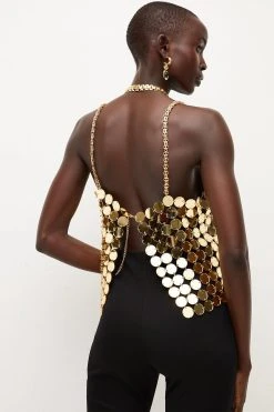 Karen Millen Mirrored Disc Crop Top -Karen Millen shop gold mirrored disc crop top 3