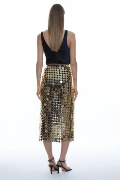Karen Millen Mirrored Disc Maxi Skirt -Karen Millen shop gold mirrored disc maxi skirt 3