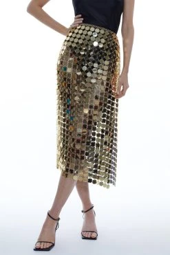 Karen Millen Mirrored Disc Maxi Skirt -Karen Millen shop gold mirrored disc maxi skirt 4
