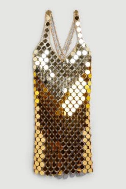Karen Millen Mirrored Disc Ombre Colour Mini Dress -Karen Millen shop gold mirrored disc ombre colour mini dress 2