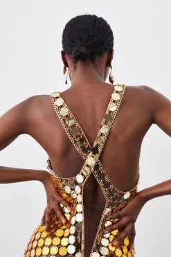 Karen Millen Mirrored Disc Ombre Colour Mini Dress -Karen Millen shop gold mirrored disc ombre colour mini dress 3