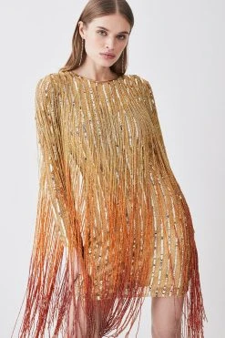 Karen Millen Petite Beaded Fringed Woven Mini Dress