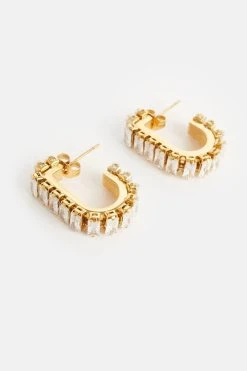 Karen Millen Gold Plated Rectangle Diamante Hoop Earrings -Karen Millen shop gold plated rectangle diamante hoop earrings 2