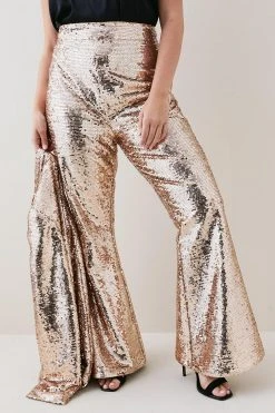 Karen Millen Plus Size Sequin Tailored Flared Trouser -Karen Millen shop gold plus size sequin tailored flared trouser 1