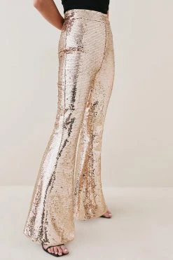 Karen Millen Sequin Tailored Flared Trouser -Karen Millen shop gold sequin tailored flared trouser 1