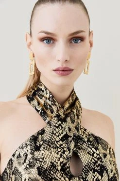 Karen Millen Snake Jacquard Halter Neck Top