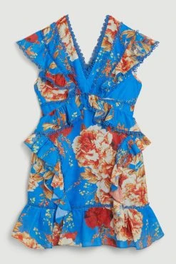 Karen Millen Graphic Lace Trim Floral Woven Mini Dress -Karen Millen shop graphic lace trim floral woven mini dress 3