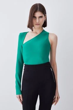 Karen Millen Bandage Asymmetric One Sleeve Top -Karen Millen shop green bandage asymmetric one sleeve top 3