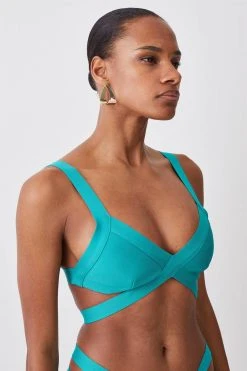 Karen Millen Bandage Strappy Bikini Top -Karen Millen shop green bandage strappy bikini top 2