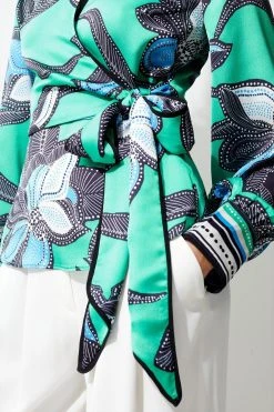 Karen Millen Batik Floral Placed Hammered Satin Wrap Top