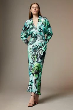 Karen Millen British Museum Star Mapped Batwing Dress -Karen Millen shop green british museum star mapped batwing dress 4