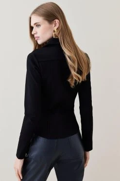 Karen Millen Collared Eyelet Trim Detail Jersey Top