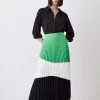 Karen Millen Colour Block Pleated Woven Skirt -Karen Millen shop green colour block pleated woven skirt
