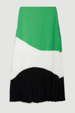 Karen Millen Colour Block Pleated Woven Skirt -Karen Millen shop green colour block pleated woven skirt 2