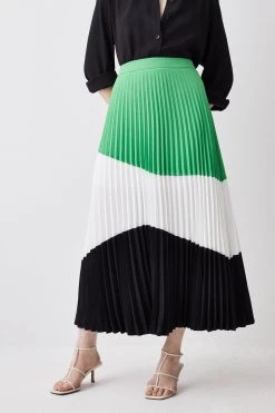 Karen Millen Colour Block Pleated Woven Skirt -Karen Millen shop green colour block pleated woven skirt 4