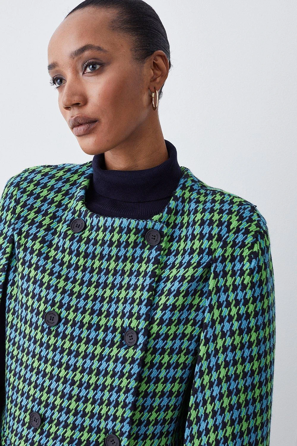 Karen Millen Colourpop Check Wool Blend Cape Coat 3 Karen Millen Colourpop Check Wool Blend Cape Coat