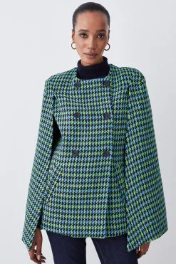 Karen Millen Colourpop Check Wool Blend Cape Coat 8 Karen Millen Colourpop Check Wool Blend Cape Coat -Karen Millen shop green colourpop check wool blend cape coat 1 1