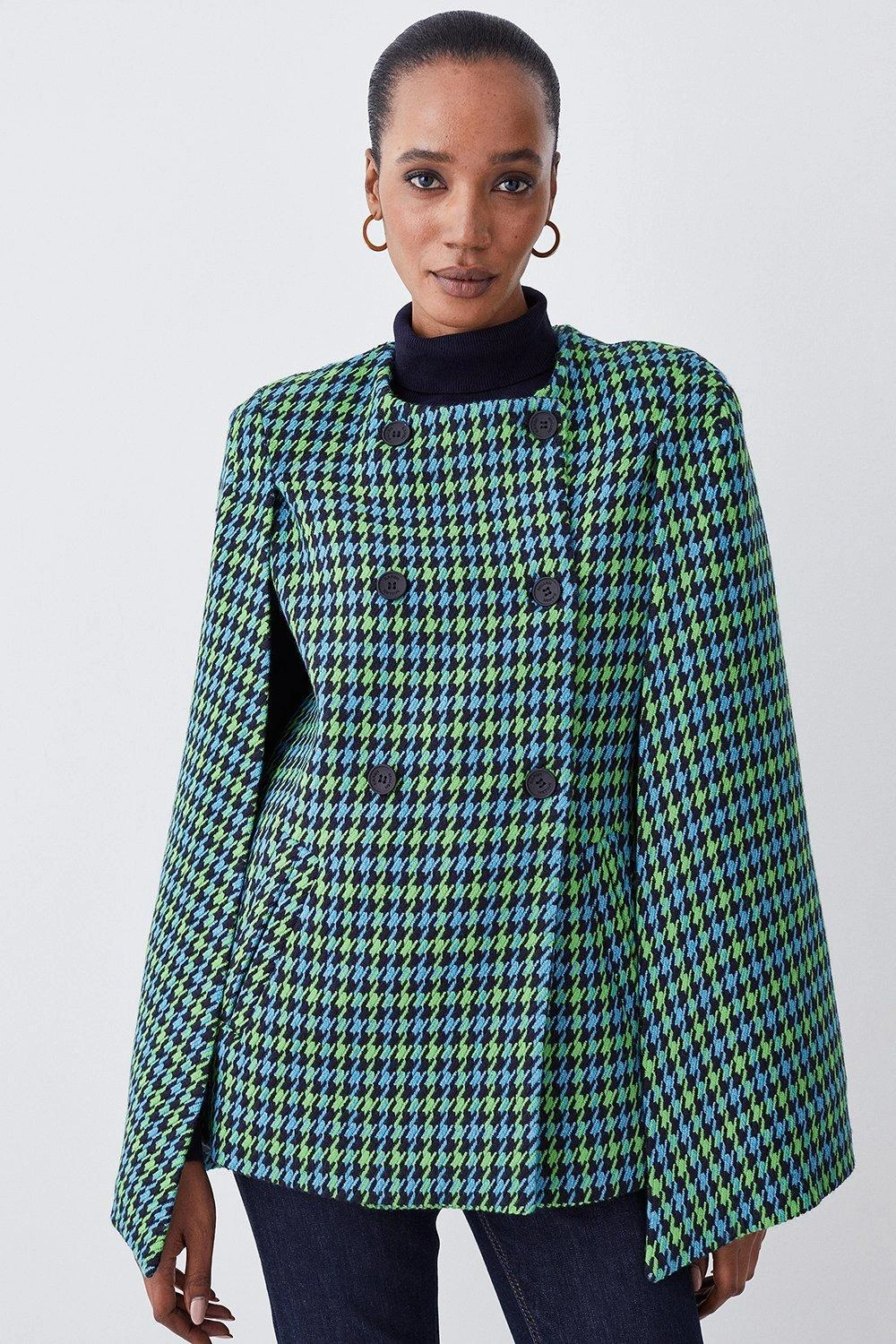 Karen Millen Colourpop Check Wool Blend Cape Coat 4 Karen Millen Colourpop Check Wool Blend Cape Coat - Image 2