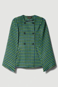 Karen Millen Colourpop Check Wool Blend Cape Coat 10 Karen Millen Colourpop Check Wool Blend Cape Coat -Karen Millen shop green colourpop check wool blend cape coat 1 3