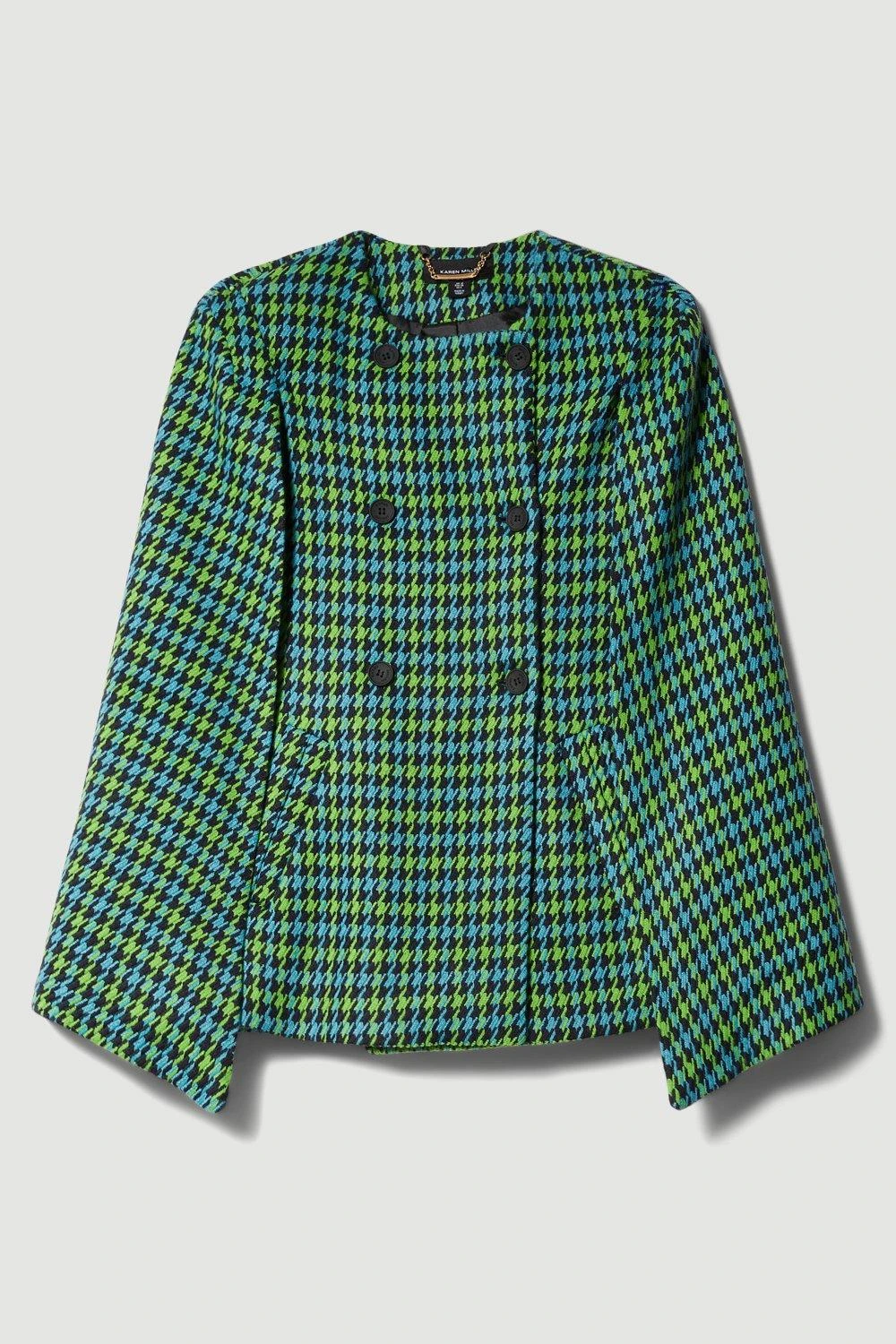 Karen Millen Colourpop Check Wool Blend Cape Coat 6 Karen Millen Colourpop Check Wool Blend Cape Coat - Image 4