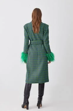 Karen Millen Colourpop Tweed Feather Cuff Coat