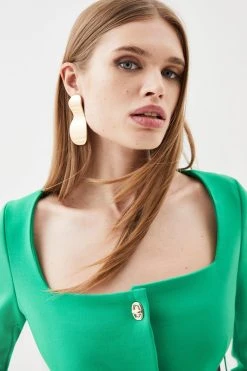 Karen Millen Compact Stretch Belted Trim Detail Sleeved Mini Dress -Karen Millen shop green compact stretch belted trim detail sleeved mini dress 2