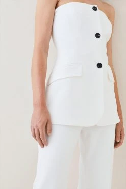 Karen Millen Compact Stretch Button Bodice Jumpsuit -Karen Millen shop green compact stretch button bodice jumpsuit 3