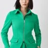 Karen Millen Compact Stretch Tailored Corset Detail Zip Up Blazer -Karen Millen shop green compact stretch tailored corset detail zip up blazer